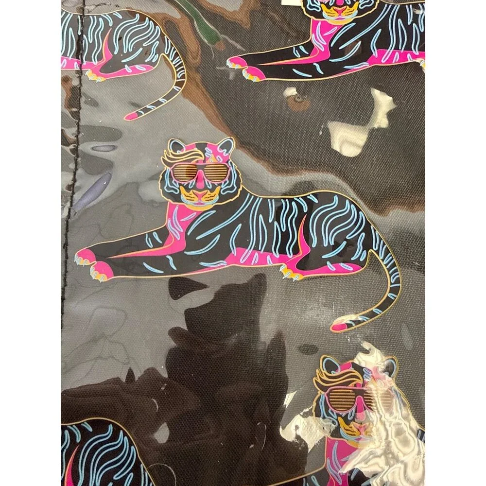 Tiger-Themed Zippered Pencil Pouch With Neon Animal Print Design Black & Pink Co